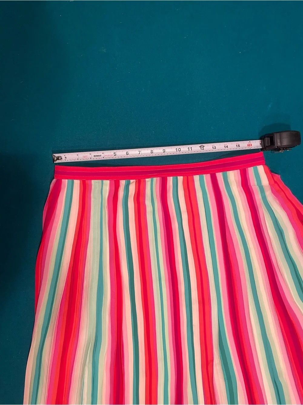 J. Crew Striped Pleated Midi Skirt - Pink, Teal & White